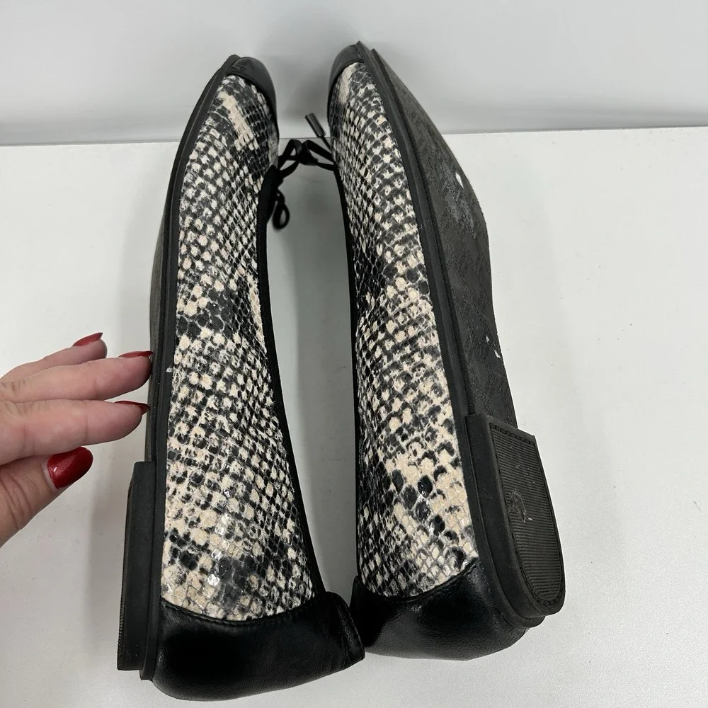 Vionic Womens Minna Ballet Bow Flat Size 10 Snake Print Comfort Slip On Black